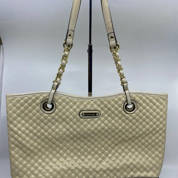 ANNE KLEIN Tan Cream Quilted Leather Tote Bag - Picture 3 of 10